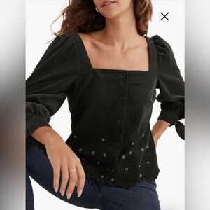 Madewell Dark Green Corduroy Button-Front Top – NWT